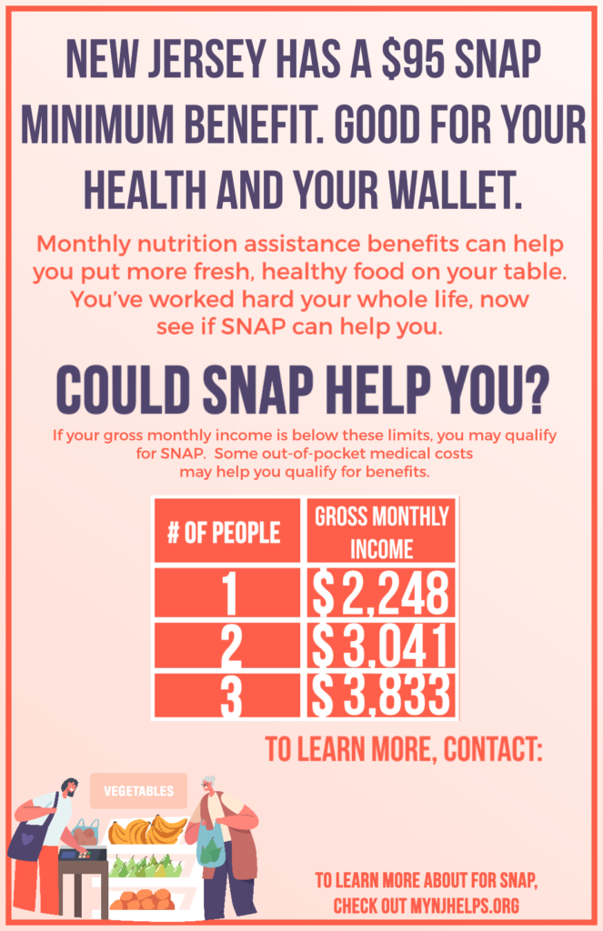 Light pink poster discussing how SNAP benefits could help older adults.